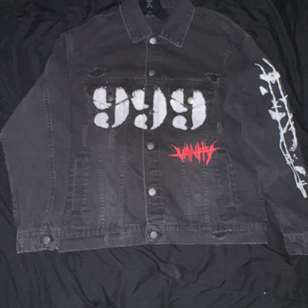 Black Denim Jacket with Graphic Print